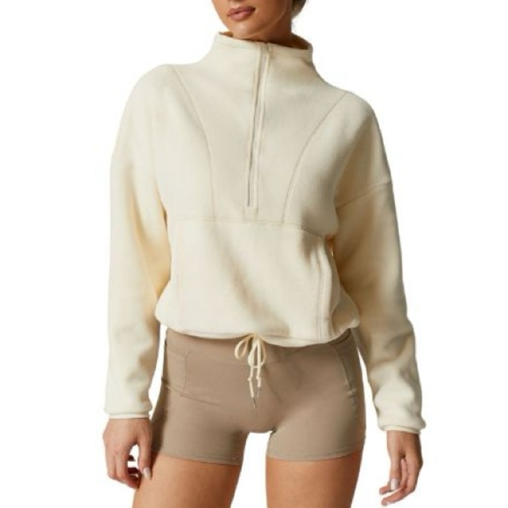 QINSEN Half Zip Fleece Sweatshirt Mock Neck Sherpa Pullover Apricot Small